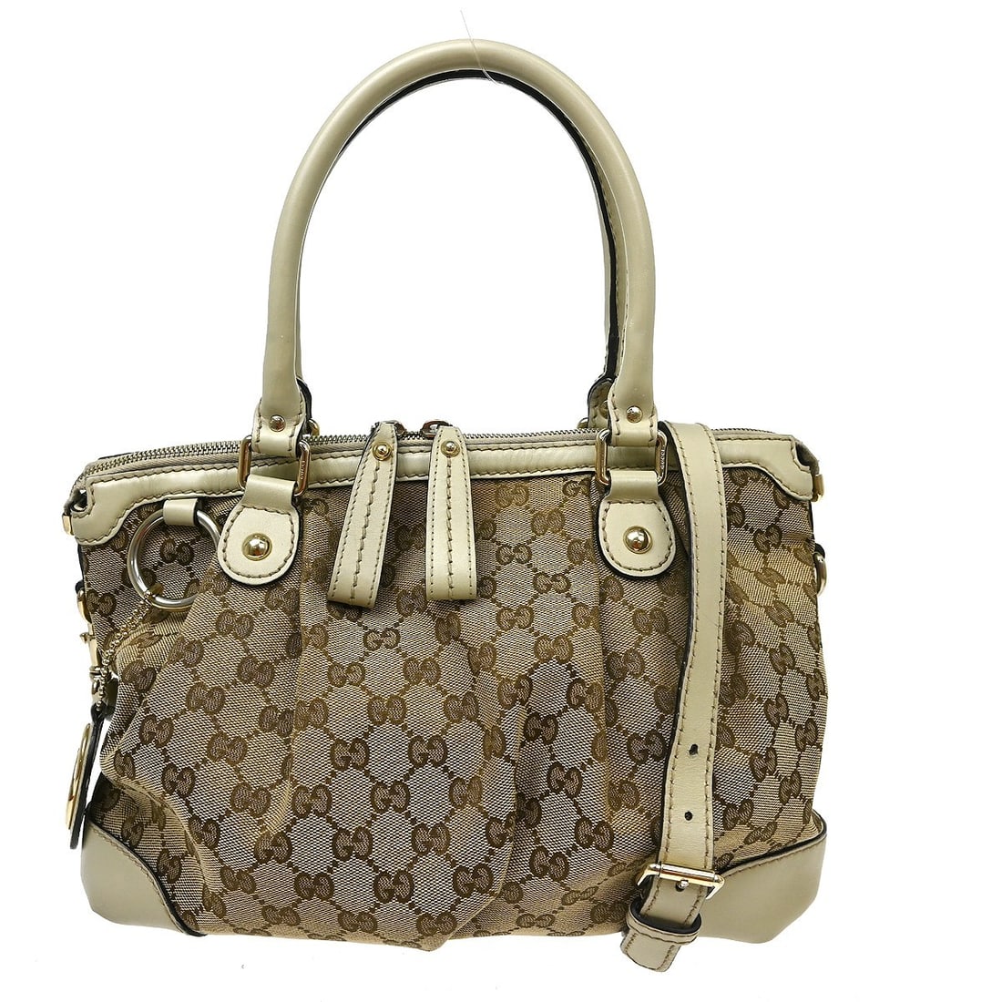 Gucci GG Sukey Medium 2way Top Handle Bag Beige Canvas Leather (1 of 10)
