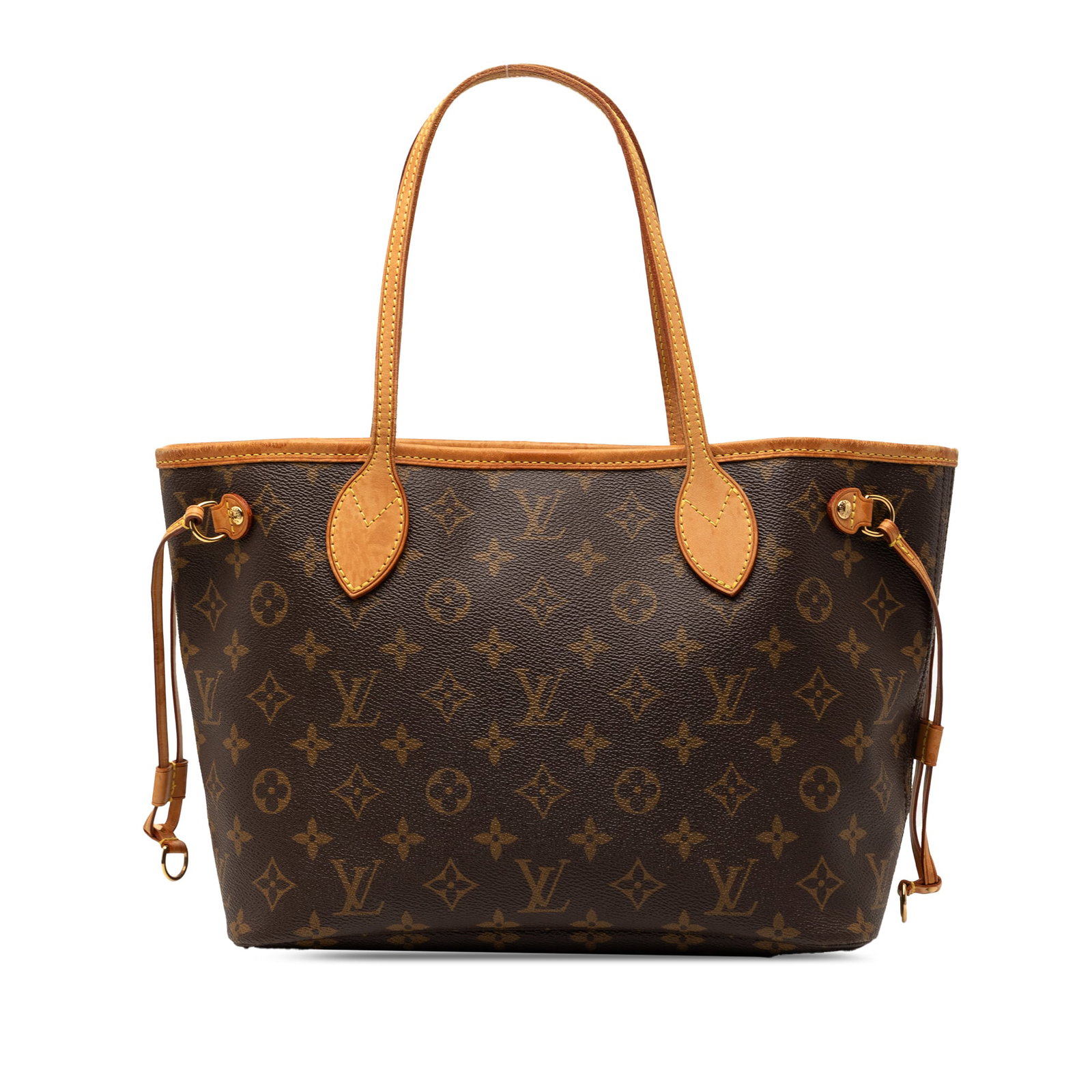 Louis Vuitton Neverfull PM Monogram Canvas Tote Bag: Louis Vuitton Neverfull PM Monogram Canvas Tote Bag Louis Vuitton Monogram Neverfull PM tote bag in brown monogram canvas with vachetta leather trim and flat handles. The bag features an open top with