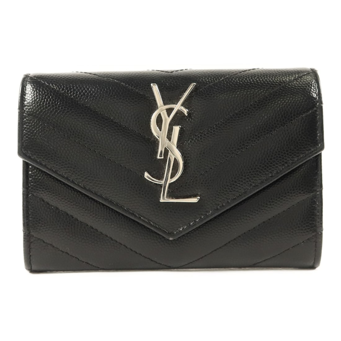Saint Laurent Matelasse Envelope Bi-Fold Wallet Black Calfskin: Saint Laurent Matelasse Envelope Bi-Fold Wallet Black Calfskin This Saint Laurent Matelasse Small Envelope Wallet is crafted from luxurious black calfskin leather. Featuring a bi-fold design, it offer