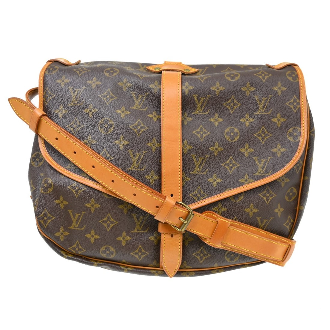 Louis Vuitton Saumur 35 Monogram Canvas Crossbody Shoulder Bag M42254: Louis Vuitton Saumur 35 Monogram Canvas Crossbody Shoulder Bag M42254 Vintage Louis Vuitton Saumur 35 shoulder bag in the Monogram line, featuring a brown monogram canvas and leather exterior with buc