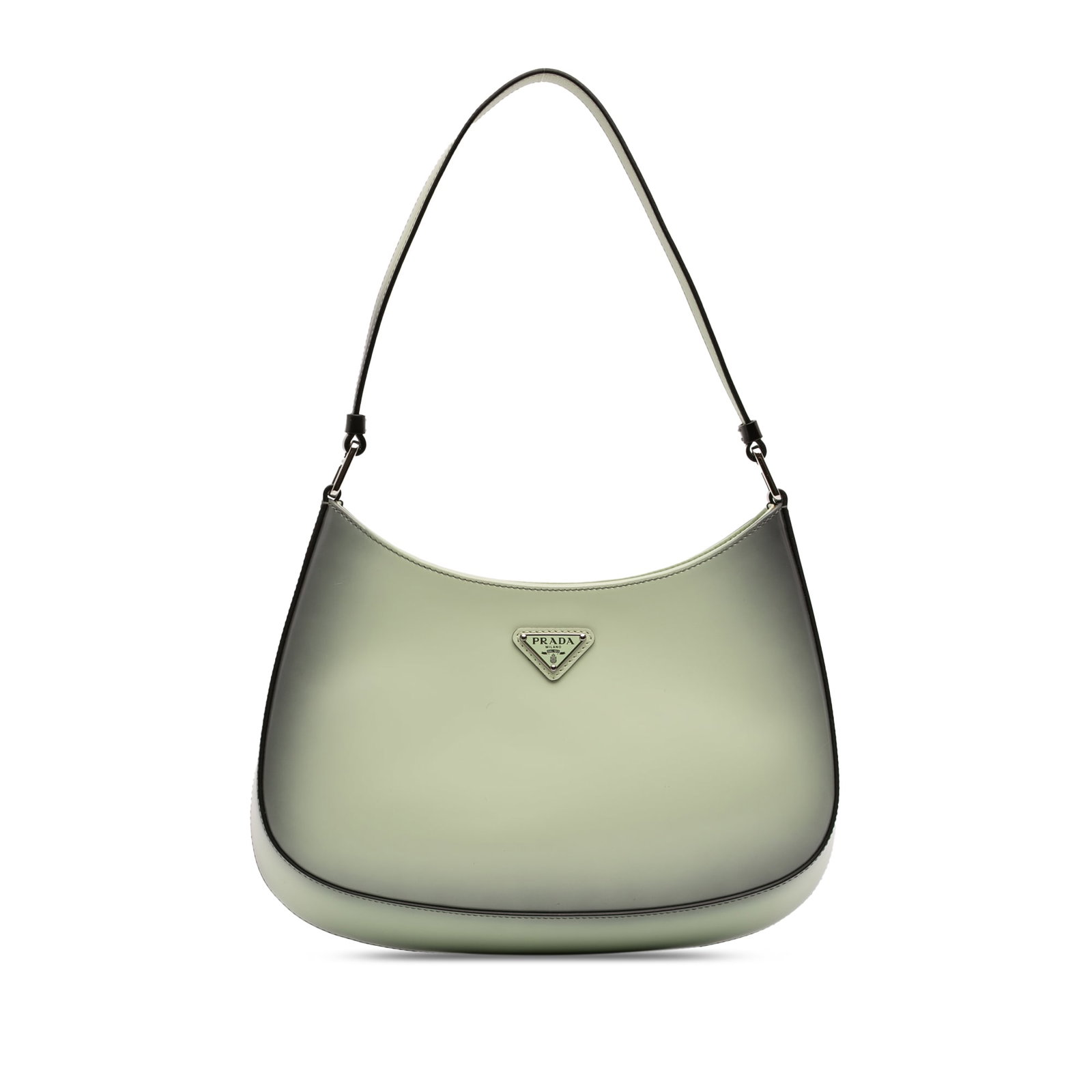 Prada Cleo Gradient Spazzolato Leather Shoulder Bag: Prada Cleo Gradient Spazzolato Leather Shoulder Bag Prada Cleo shoulder bag in green spazzolato leather with a gradient finish. This shoulder bag features a flat strap, an open top with snap closure, 