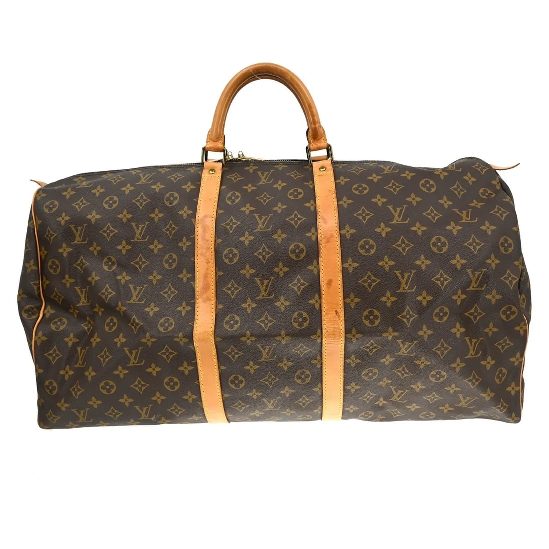 Louis Vuitton Keepall Travel Bag Brown Monogram Canvas: Louis Vuitton Keepall Travel Bag Brown Monogram Canvas Louis Vuitton Keepall in brown monogram canvas. This unisex travel bag is in good condition with visible wear, including scuffs, scratches, disco