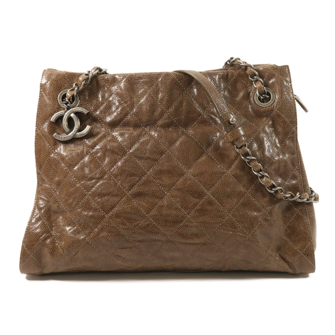 CHANEL Brown Calfskin Women Shoulder Bag CC Chain: CHANEL Brown Calfskin Women Shoulder Bag CC Chain This CHANEL CC chain shoulder bag is crafted from brown calfskin leather, offering a classic and elegant look. Designed for women, it features the ico