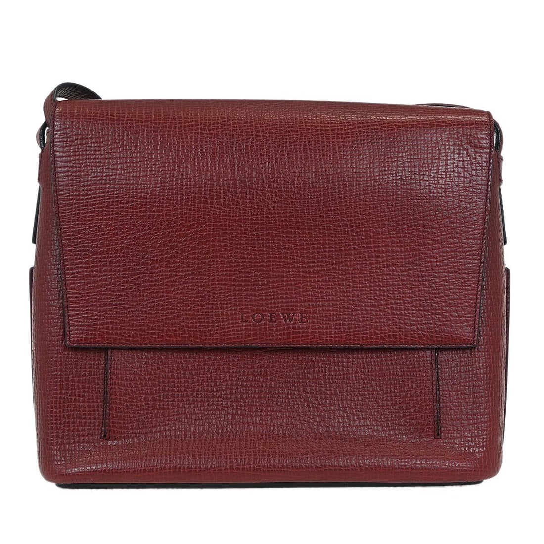 Loewe L10 Medium Bordeaux Leather Flap Shoulder Bag: Loewe L10 Medium Bordeaux Leather Flap Shoulder Bag Loewe shoulder bag in bordeaux leather with a flap closure and leather shoulder strap. This medium bag features inner pockets and is made in Spain. 