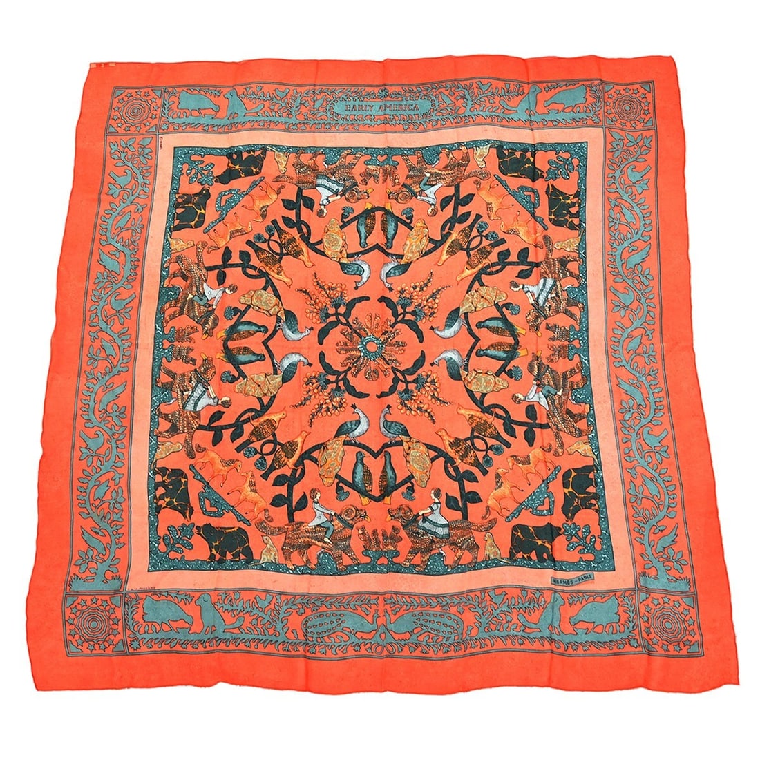 Hermes Early America Carre 140 square silk scarf orange (1 of 4)