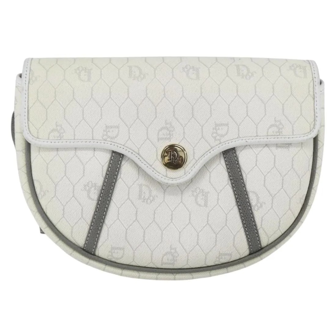 Christian Dior Vintage Honeycomb Flap Shoulder Bag White Coated Canvas: Christian Dior Vintage Honeycomb Flap Shoulder Bag White Coated Canvas This vintage Christian Dior Honeycomb flap crossbody bag is crafted from coated canvas in white. Designed for women, it features 