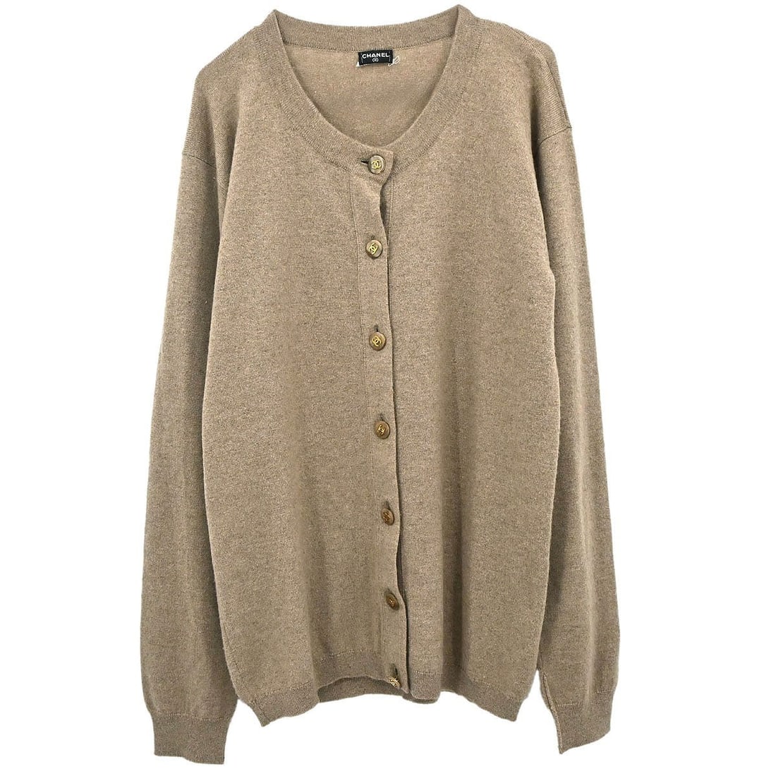Vintage CHANEL Beige Knit Cardigan with Logo Buttons (1 of 15)