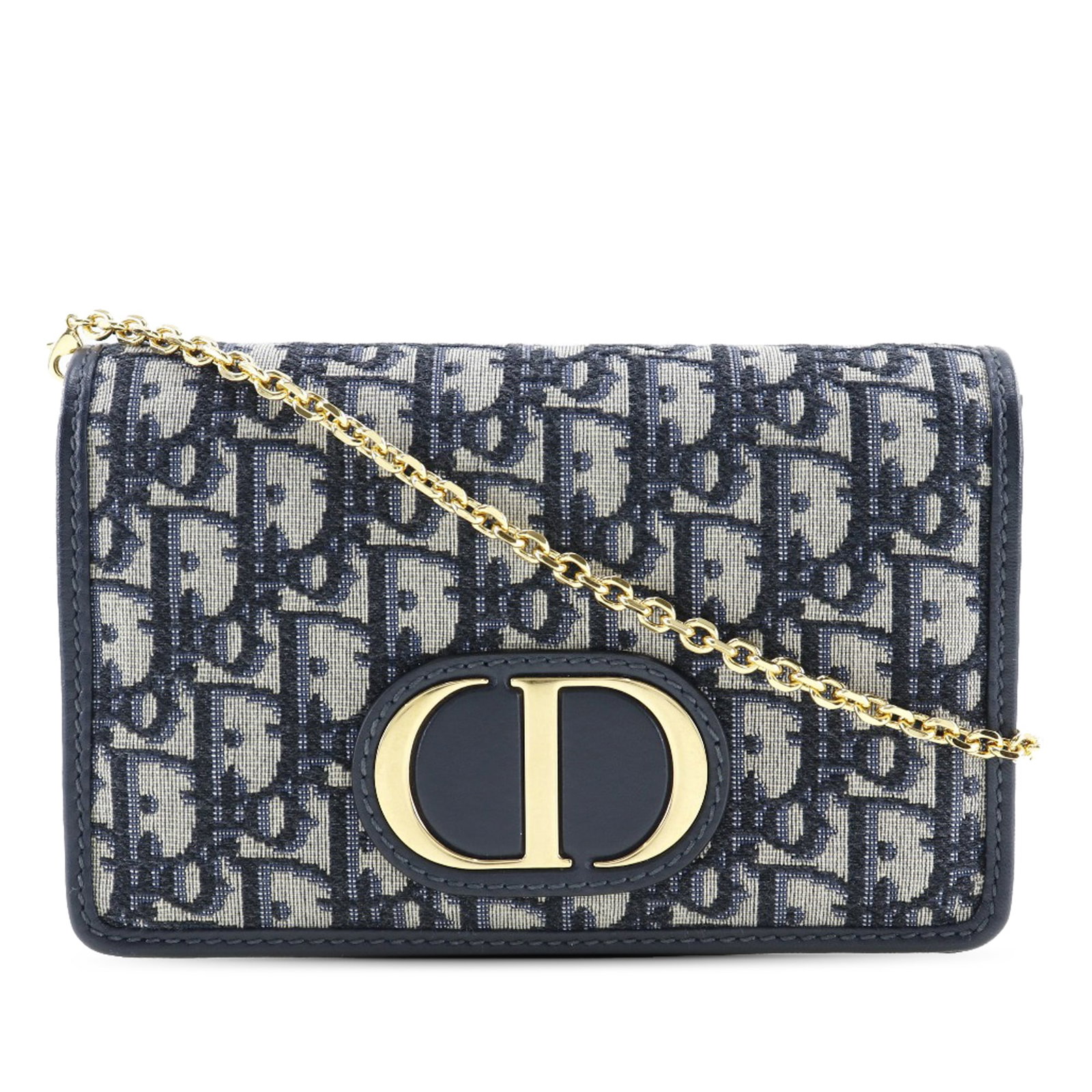 Dior Blue Canvas 30 Montaigne Oblique Convertible Pouch with Chain Strap (1 of 8)