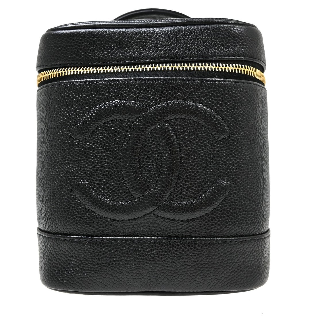 CHANEL CC Cosmetic Vanity Bag Black Caviar Leather Top Handle: CHANEL CC Cosmetic Vanity Bag Black Caviar Leather Top Handle Chanel Timeless vanity handbag in black caviar skin leather with a structured top-handle design, zipper closure, leather lining, and one i