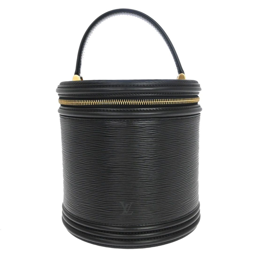 Louis Vuitton Cannes Vanity Bag Black Epi Leather M48032: Louis Vuitton Cannes Vanity Bag Black Epi Leather M48032 Vintage Louis Vuitton Cannes vanity handbag in black Epi leather with a top handle and zip closure. This medium-sized bag features an Alcantara