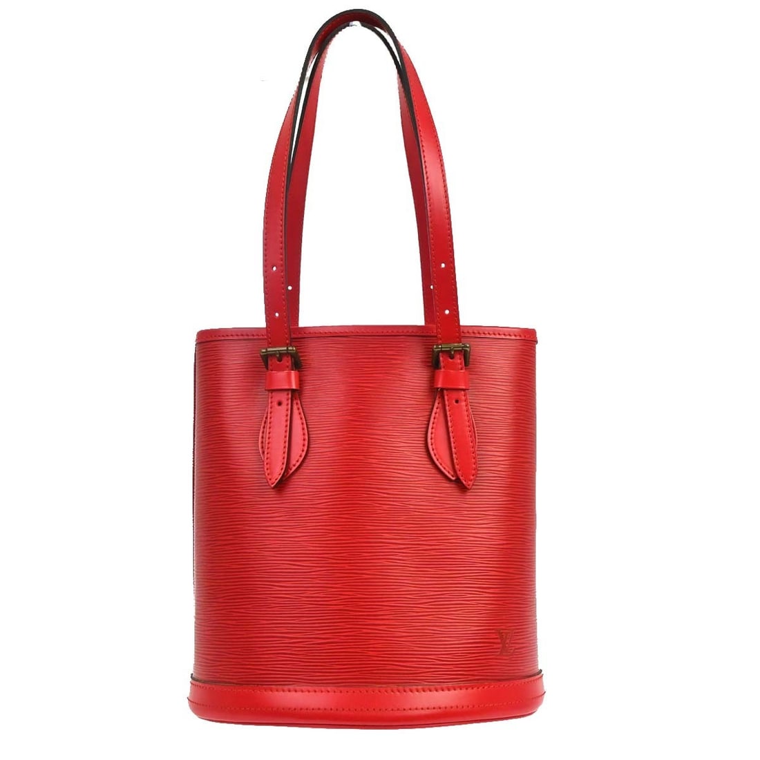 Louis Vuitton Bucket PM Red Epi Leather Shoulder Bag with Pouch: Louis Vuitton Bucket PM Red Epi Leather Shoulder Bag with Pouch Vintage Louis Vuitton Epi Bucket PM shoulder bag in red Epi leather with a matching pouch. This women's bucket-style bag was made in Fra
