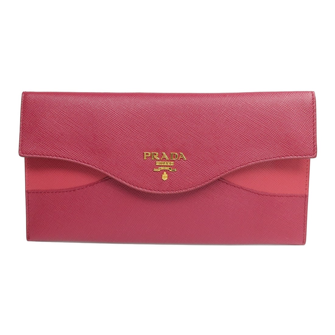 Prada Pink Calfskin Bifold Wallet GHW 1M1172: Prada Pink Calfskin Bifold Wallet GHW 1M1172 This PRADA long bifold wallet is crafted from pink calfskin leather and features gold-tone hardware. Designed for women, it offers an elegant and practical