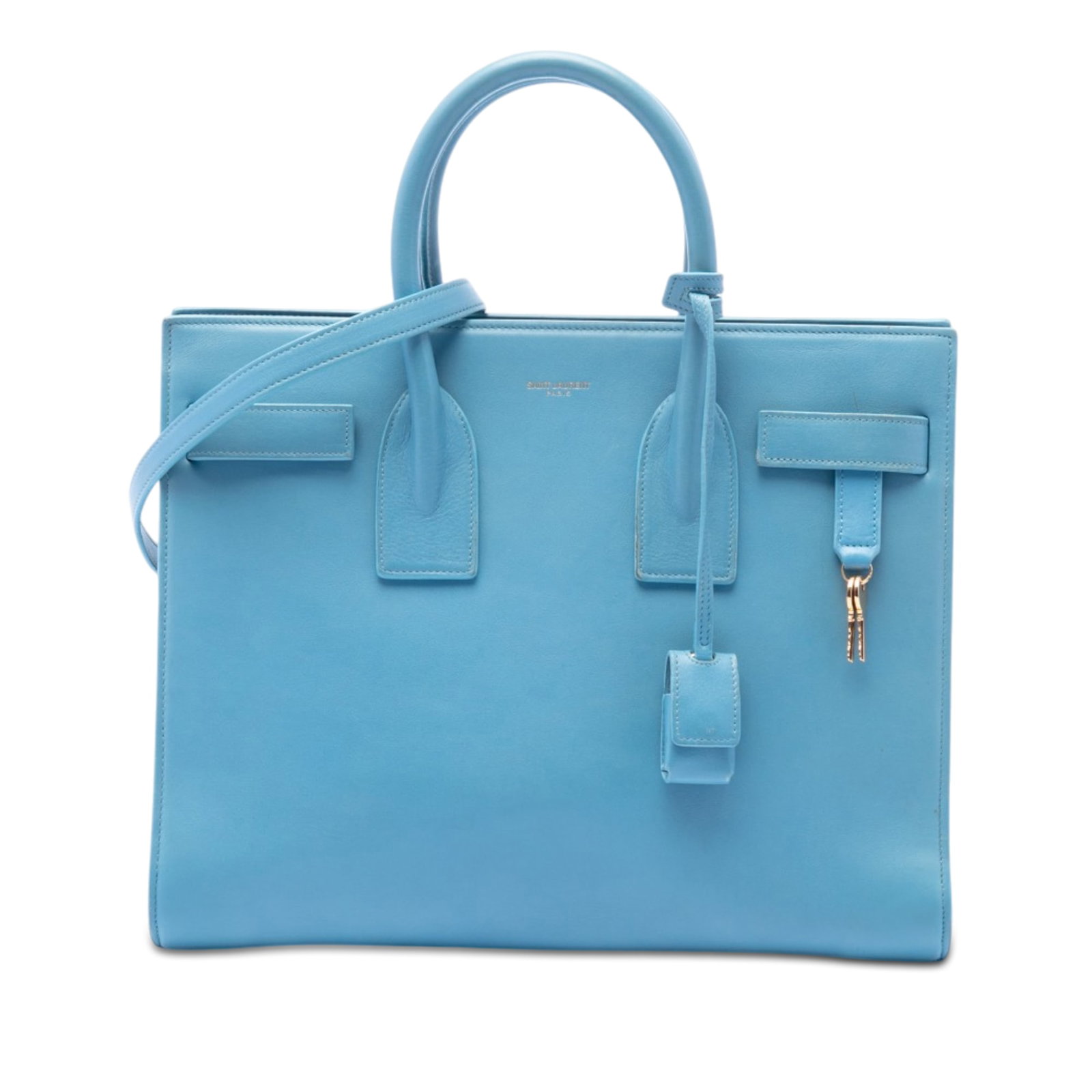 Blue Leather Saint Laurent Sac De Jour Satchel: Blue Leather Saint Laurent Sac De Jour Satchel This Saint Laurent Small Leather Sac De Jour Satchel is crafted from blue leather and features rolled leather handles, a detachable flat leather shoulder