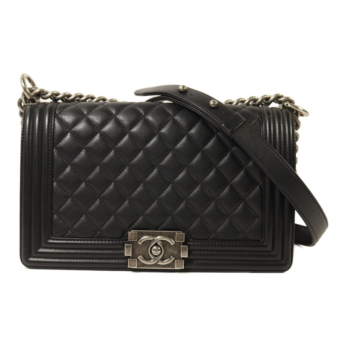 Chanel Boy 25 Black Lambskin Leather Shoulder Bag with Silver Tone Hardware (1 of 13)