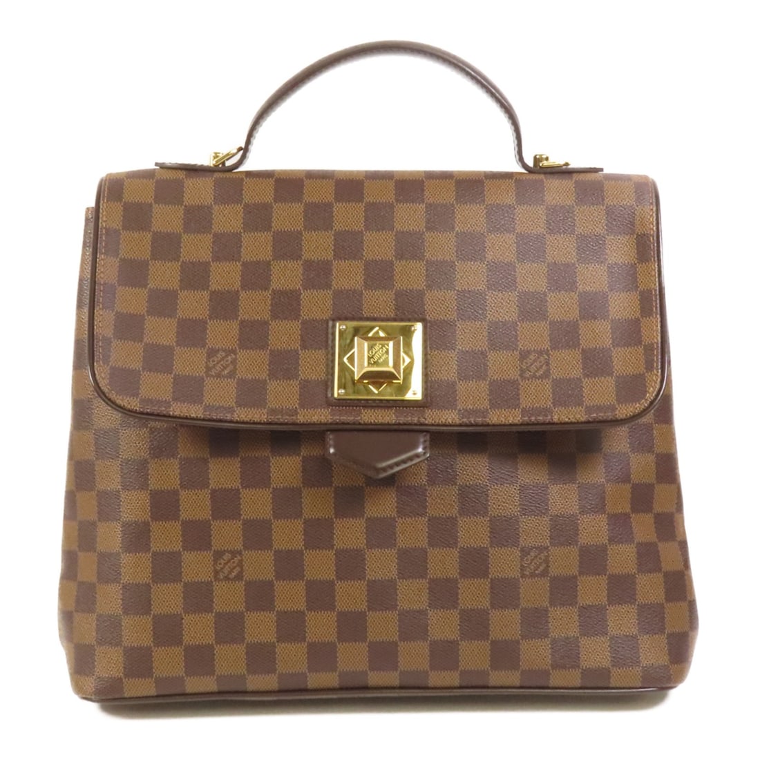 Louis Vuitton Bergamo MM Damier Canvas Brown Gold Hardware Handbag N41168: Louis Vuitton Bergamo MM Damier Canvas Brown Gold Hardware Handbag N41168 This Louis Vuitton Bergamo MM handbag features the iconic Damier brown PVC coated canvas exterior. Made in France, it offers a