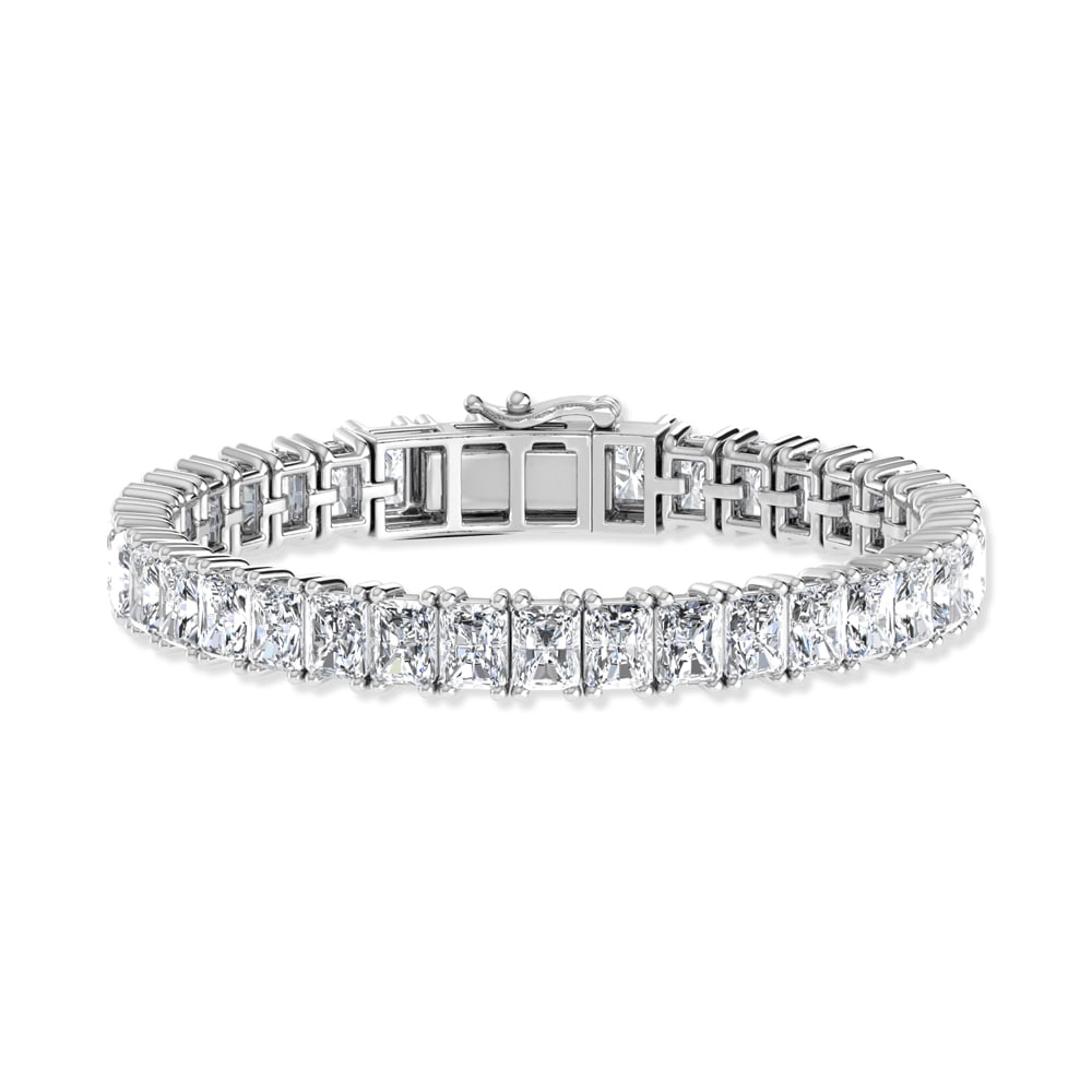 14K White Gold 18 Ct.Tw. Radiant Vertical Shape Lab Grown Diamond Tennis Bracelet: 14K White Gold 18 Ct.Tw. Radiant Vertical Shape Lab Grown Diamond Tennis Bracelet This bold 14K White Gold radiant vertical-shape tennis bracelet features lab grown diamonds totaling 18 Ct.Tw., offeri