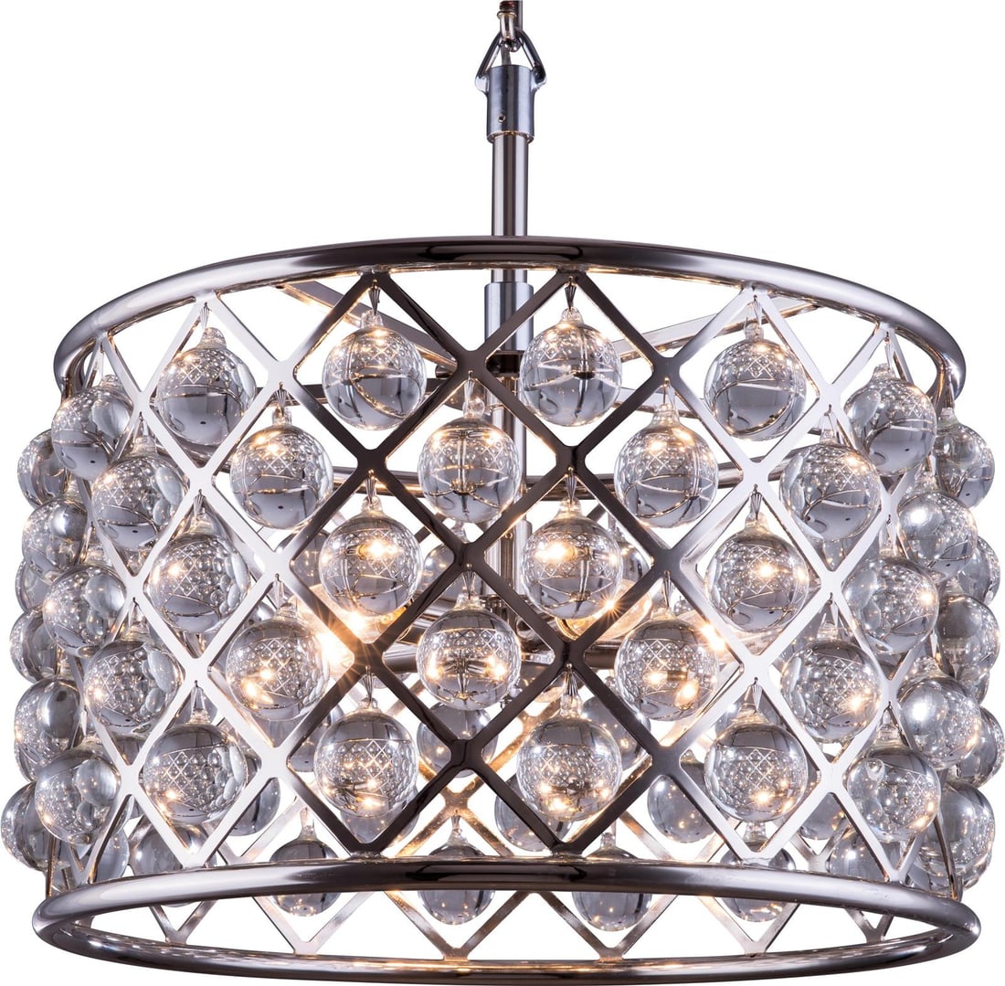 Elegant Lighting Madison Collection 6-Light Bowl Chandelier Nickel Finish: Elegant Lighting Madison Collection 6-Light Bowl Chandelier Nickel Finish Illuminate your space with the elegant Madison Collection Chandelier, featuring a stunning hand-polished clear polished nickel