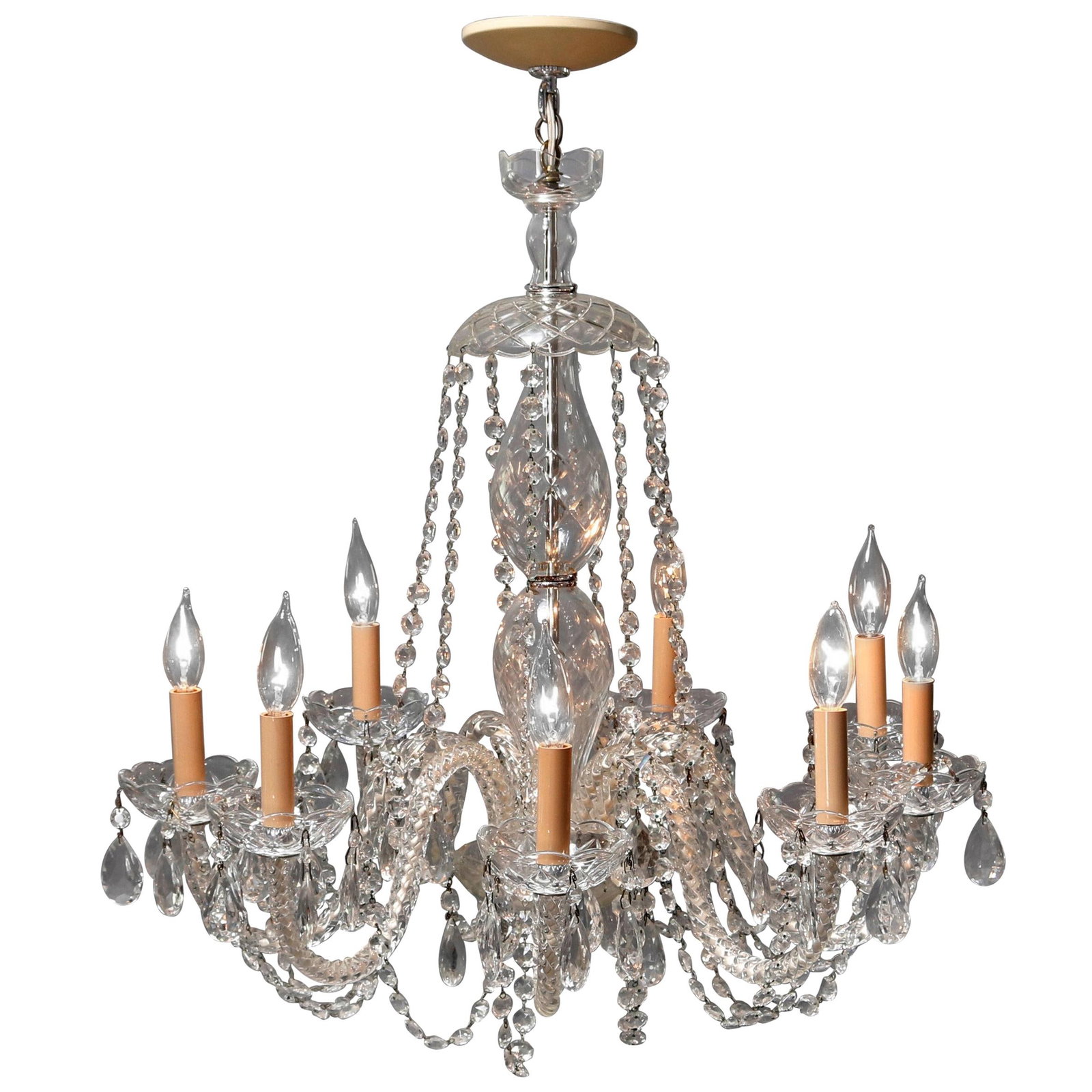 Vintage Continental Nine-Light Chandelier Chrome Crystal France 1910: Vintage Continental Nine-Light Chandelier Chrome Crystal France 1910 This stunning oversized vintage Continental chandelier, crafted in France circa 1910, features a striking chrome frame adorned with
