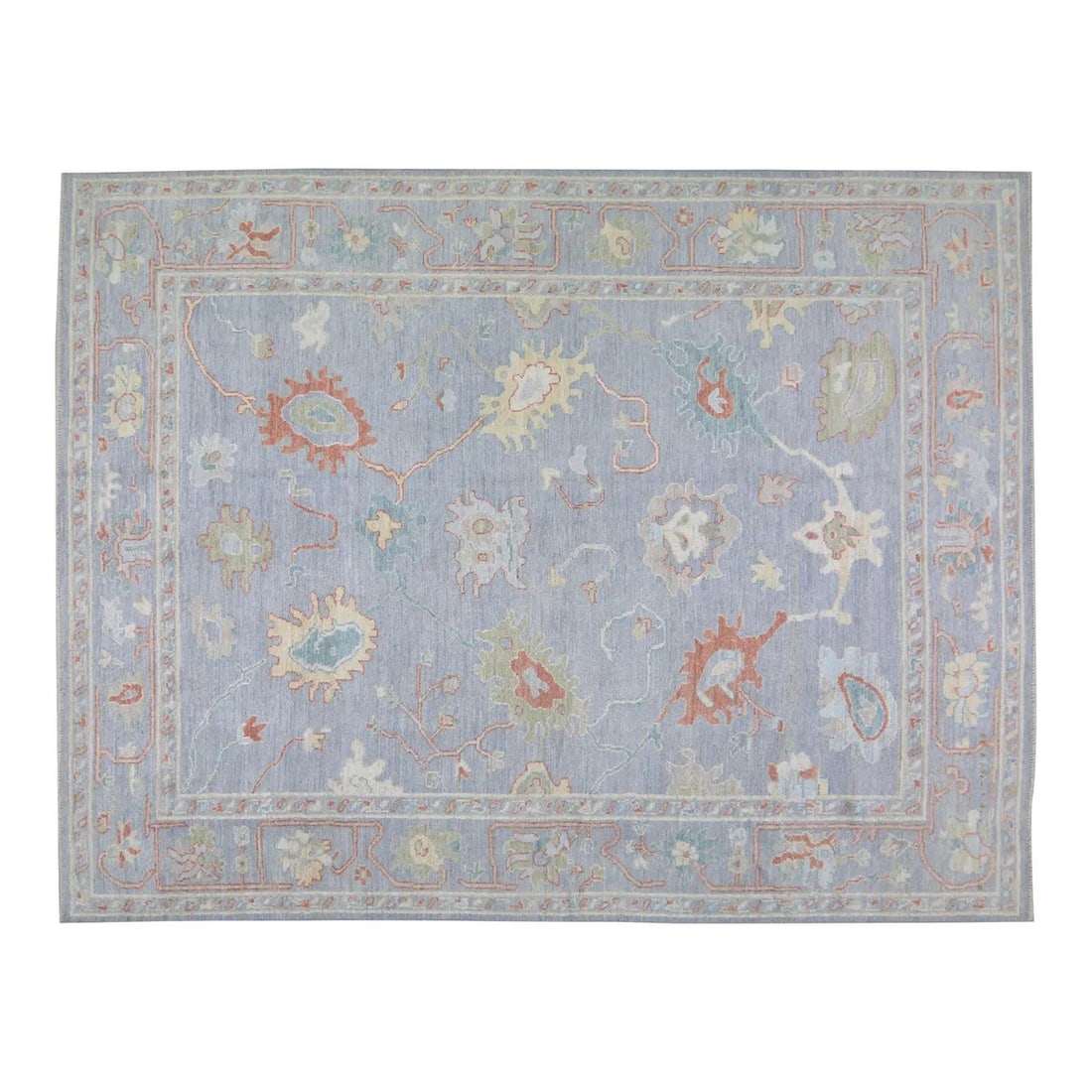 8'x9'8" Slate Gray Wool Oushak Rug Hand Knotted Turkish Design: 8'x9'8" Slate Gray Wool Oushak Rug Hand Knotted Turkish Design This Turkish Oushak rug is hand-knotted from wool using traditional techniques, offering a blend of classic artistry and modern design. T