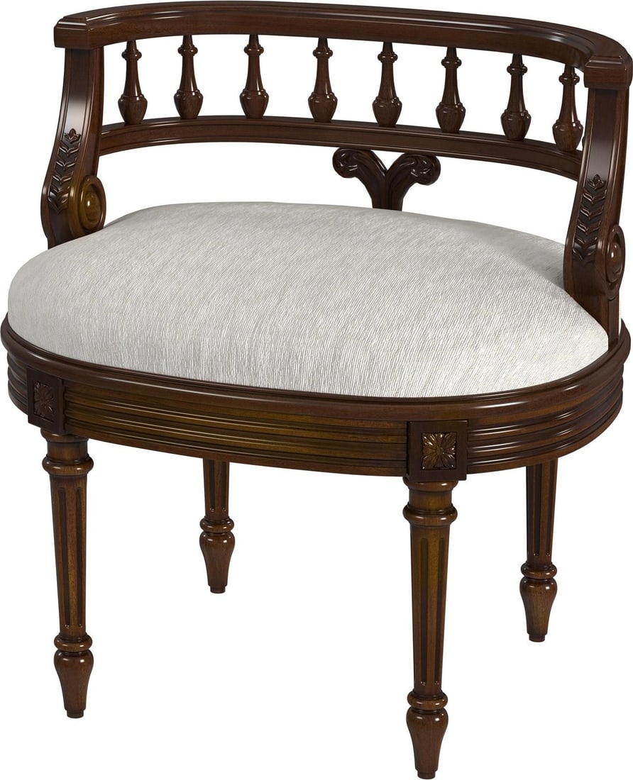 Butler Hathaway Oval Vanity Seat Cherry Finish: Butler Hathaway Oval Vanity Seat Cherry Finish Enhance your space with this elegant Butler Hathaway Oval Vanity Seat, designed in a charming antique style. Crafted from durable MDF and poplar wood, th