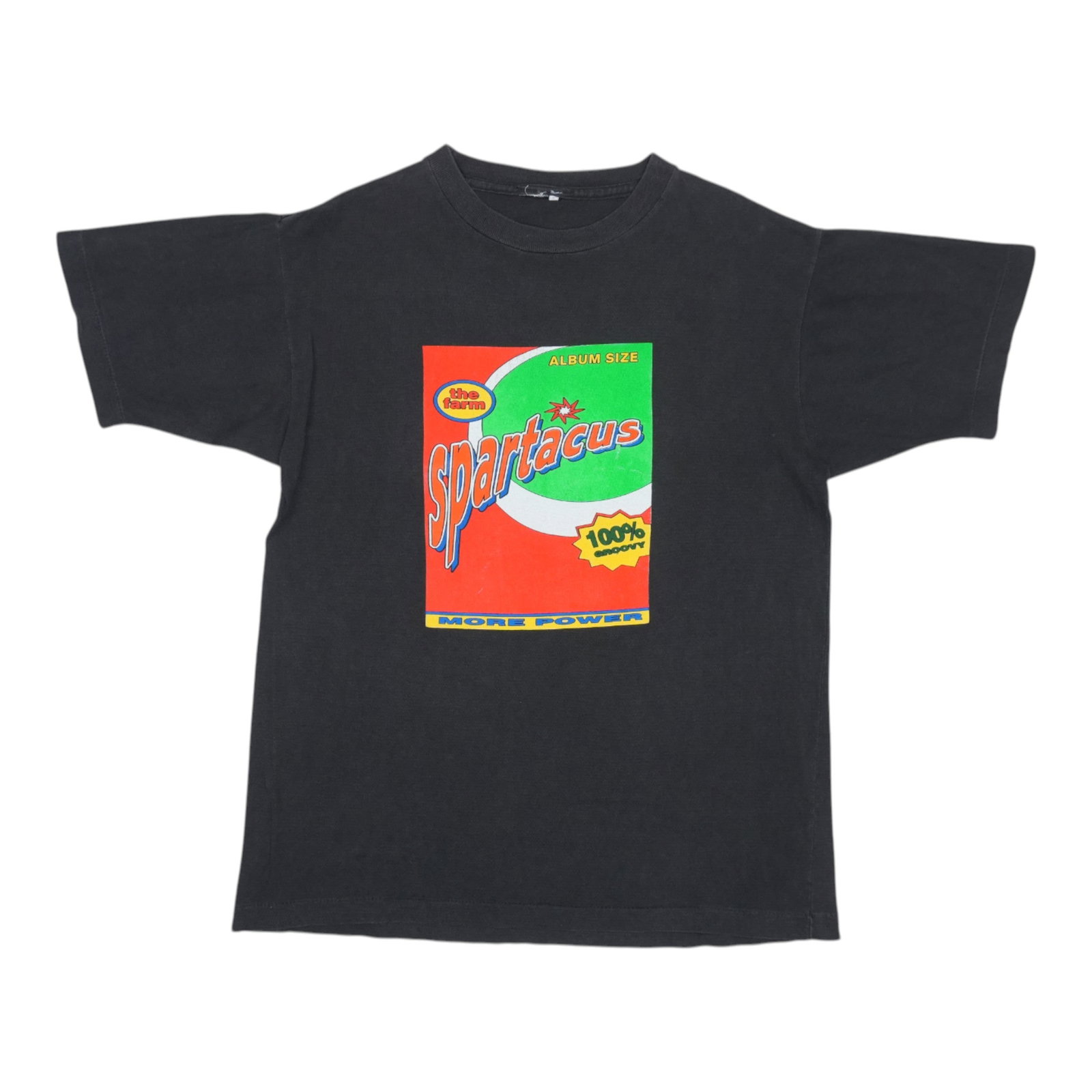 Vintage 1991 Spartacus The Farm Black Cotton Graphic Shirt: Vintage 1991 Spartacus The Farm Black Cotton Graphic Shirt This is an original vintage 1991 The Farm Spartacus shirt featuring front and back graphics. Made from 100% cotton, the shirt comes in black 