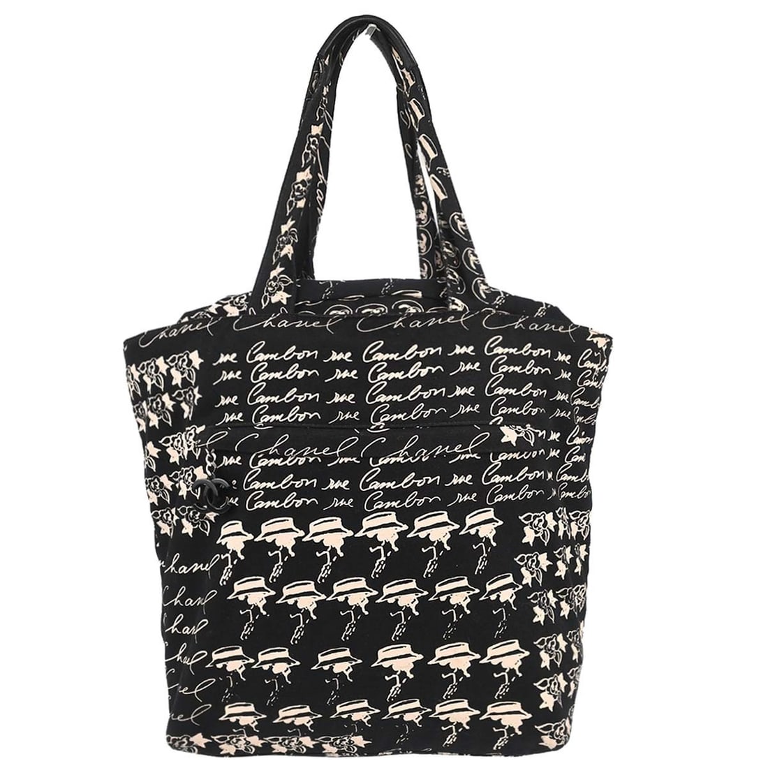 CHANEL Camellia Drawstring Bucket Tote in Black Canvas (1 of 15)