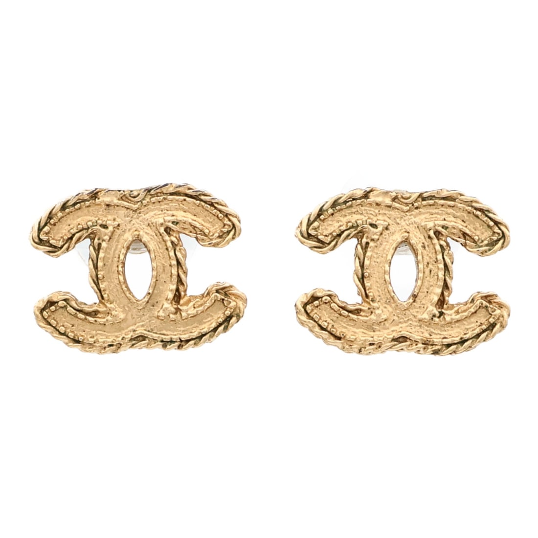 Chanel Gold Tone CC Logo Pierced Earrings (1 of 9)