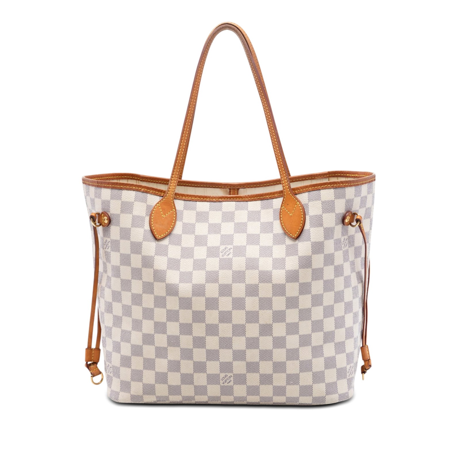Louis Vuitton Neverfull MM Damier Azur tote bag: Louis Vuitton Neverfull MM Damier Azur tote bag Louis Vuitton Damier Azur Neverfull MM tote bag crafted with a damier azur canvas body and vachetta leather trim. It features flat vachetta leather hand