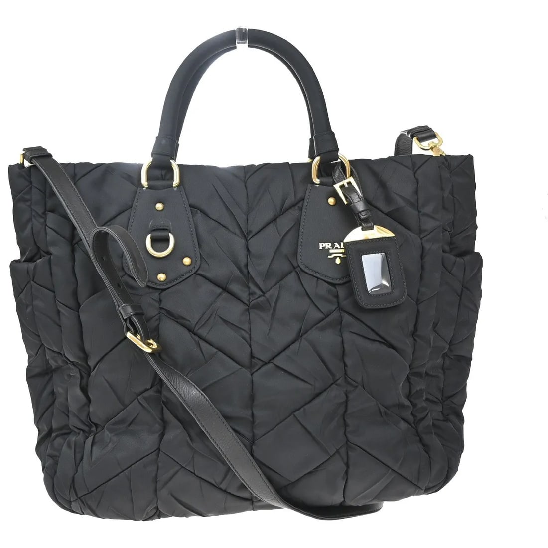 Black Nylon Prada Tote with Side Pocket and Chevron Pattern (1 of 13)