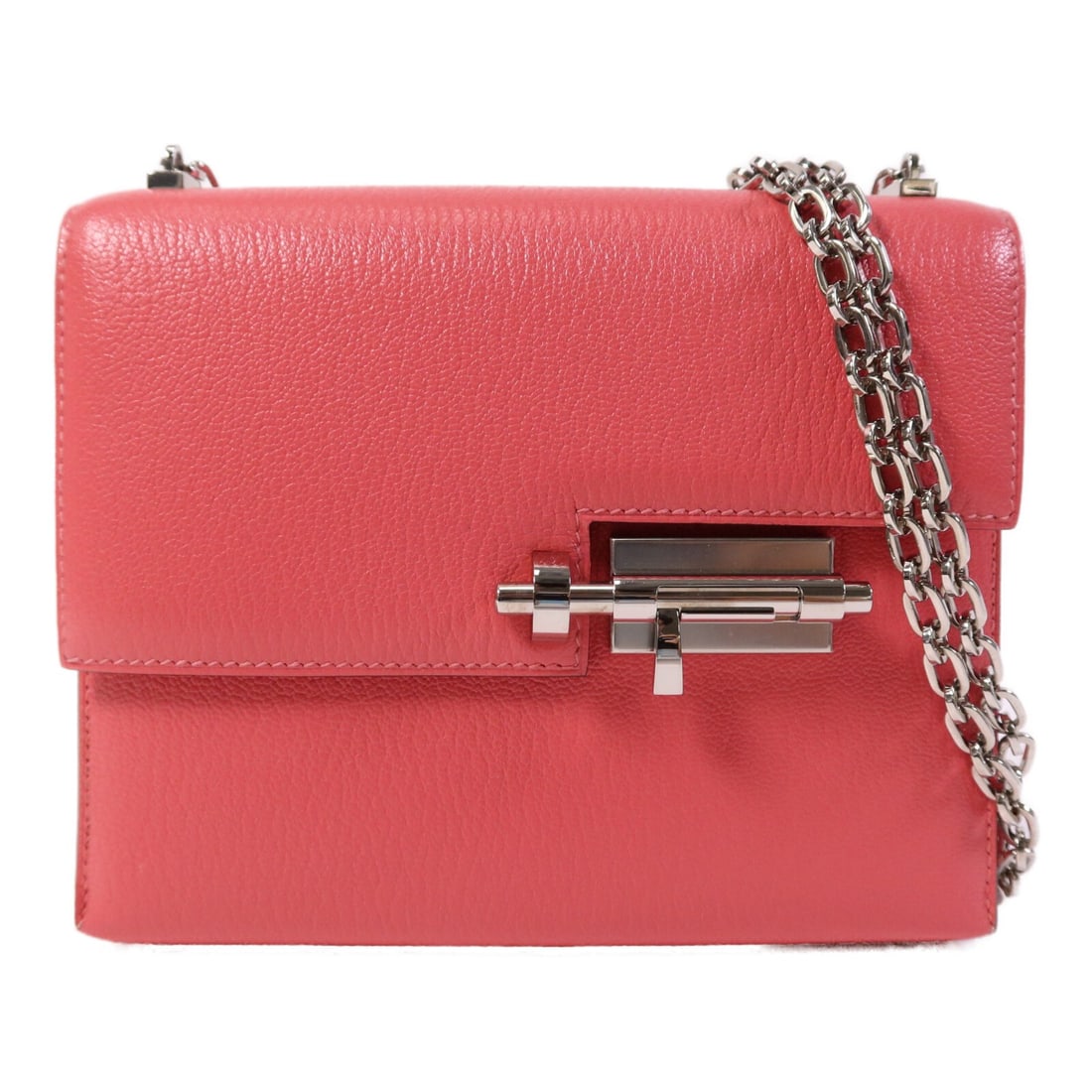 Hermes Mini Verrou Pink Goatskin Shoulder Bag with Silver Hardware: Hermes Mini Verrou Pink Goatskin Shoulder Bag with Silver Hardware This Hermes Mini Verrou shoulder bag is crafted from pink Chevre (goatskin) leather and features silver hardware. Designed for women,