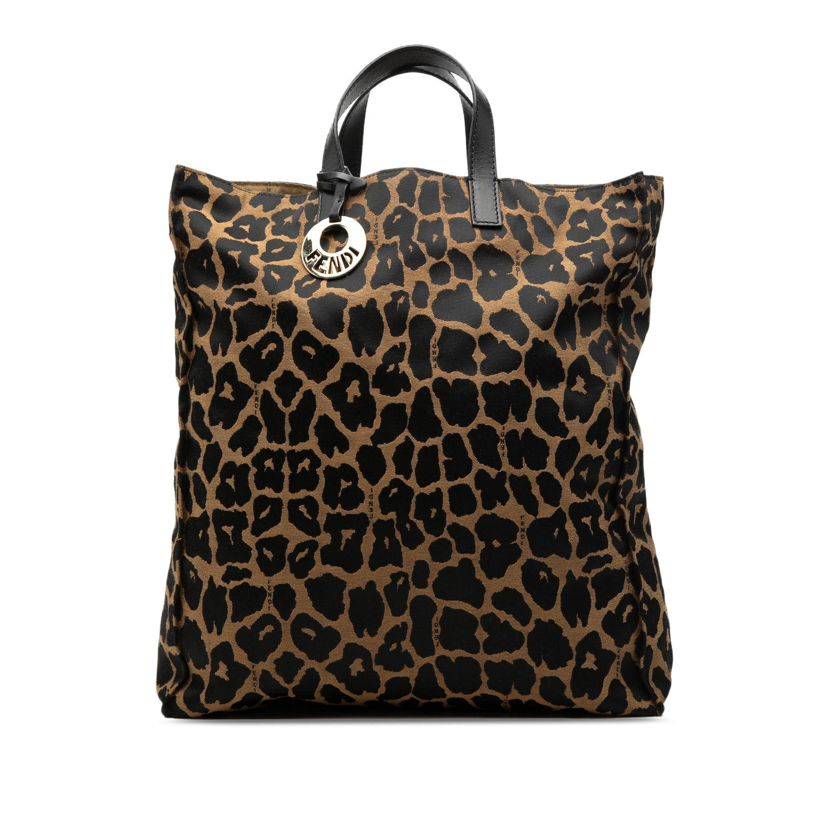 Fendi brown canvas leopard tote bag (1 of 7)