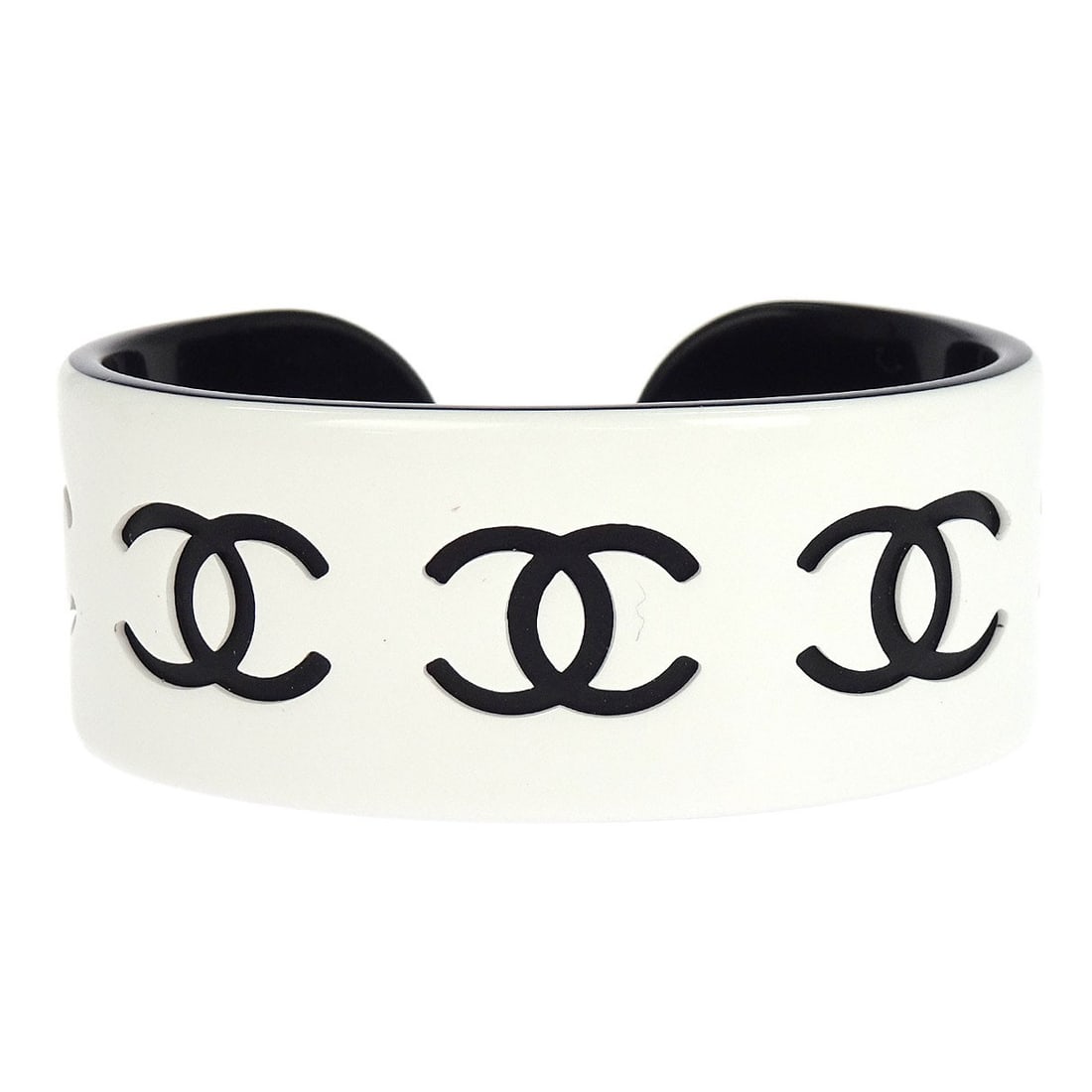 Chanel 02P White Acrylic Bangle Bracelet (1 of 4)