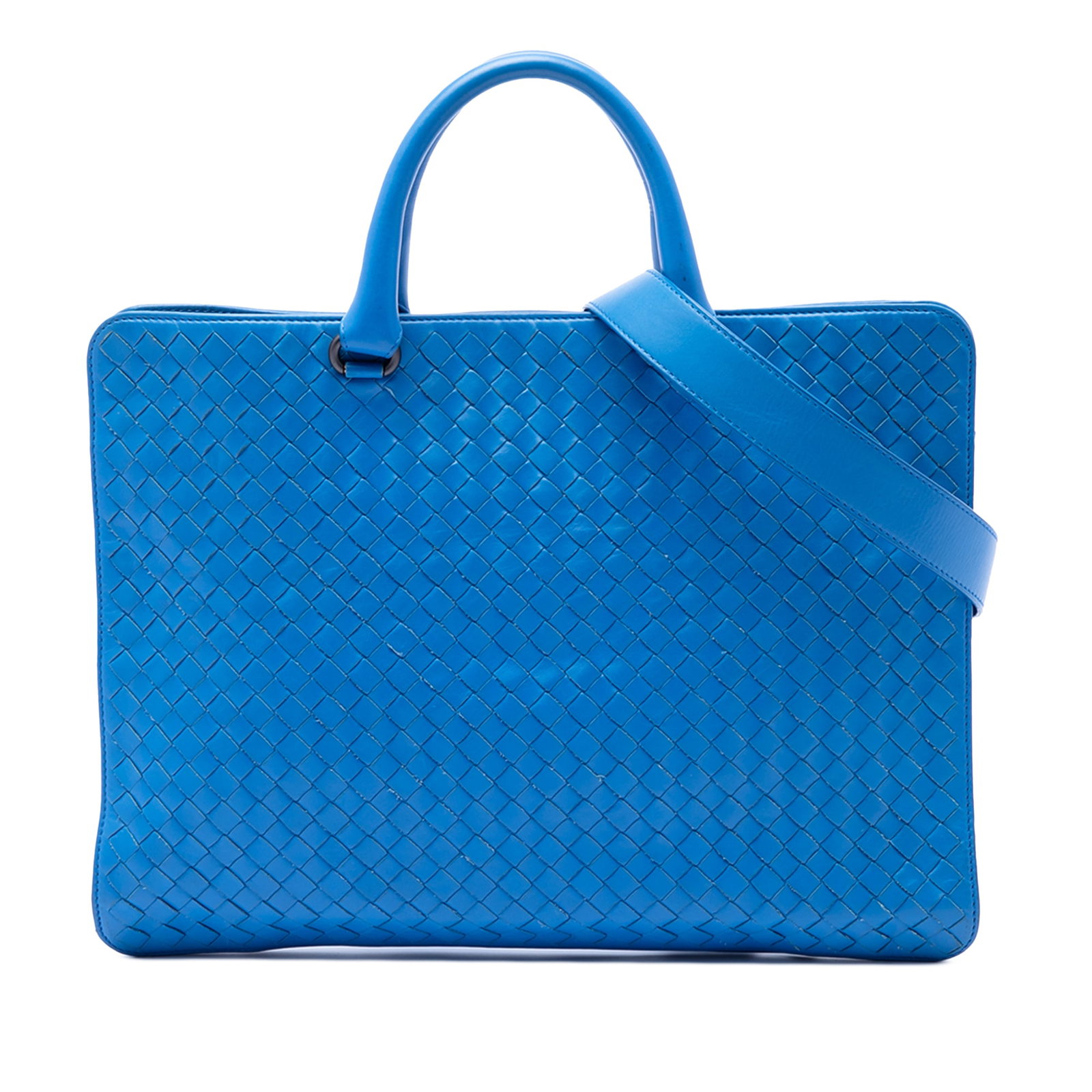 Bottega Veneta blue woven leather briefcase with strap (1 of 7)