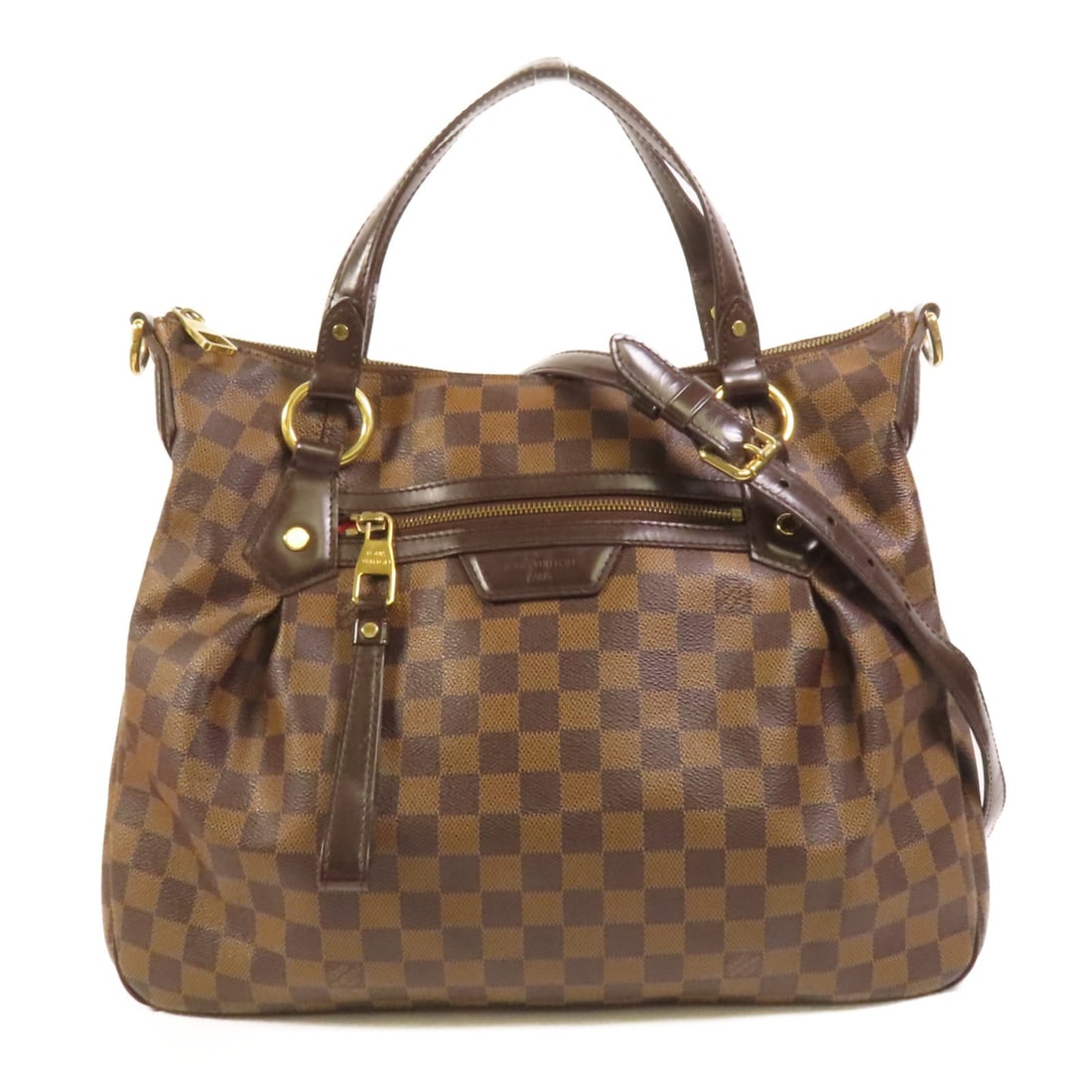 Louis Vuitton Evora MM Damier Brown Two Way Shoulder Bag N41131 GHW: Louis Vuitton Evora MM Damier Brown Two Way Shoulder Bag N41131 GHW This Louis Vuitton Evora MM is a versatile 2-way shoulder handbag crafted from PVC coated canvas in the classic Damier brown pattern