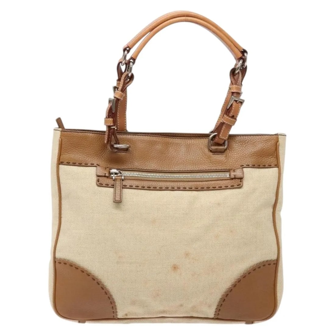 Beige Canvas and Leather Prada Vintage Convertible Tote Bag (1 of 18)