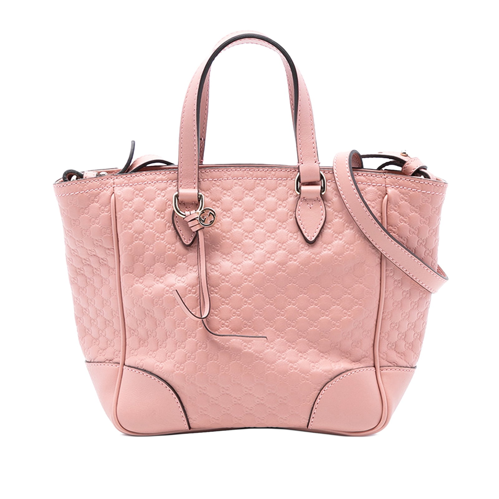 Gucci Bree Microguccissima Pink Leather Small Satchel with Detachable Strap: Gucci Bree Microguccissima Pink Leather Small Satchel with Detachable Strap This Gucci Small Microguccissima Bree Satchel features an embossed leather exterior in pink, flat leather handles, a detacha