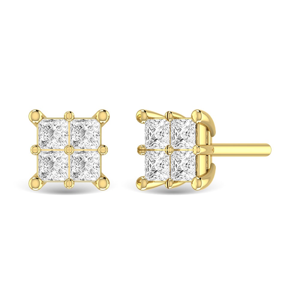 Diamond 3/4 Ct.Tw. Princess Cut Fashion Earrings in 14K Yellow Gold: Diamond 3/4 Ct.Tw. Princess Cut Fashion Earrings in 14K Yellow Gold Diamond 3/4 Ct.Tw. Princess Cut Fashion Earrings in 14K Yellow Gold 14k Yellow Gold Stone Color: G-h Stone Clarity: I1 This item may