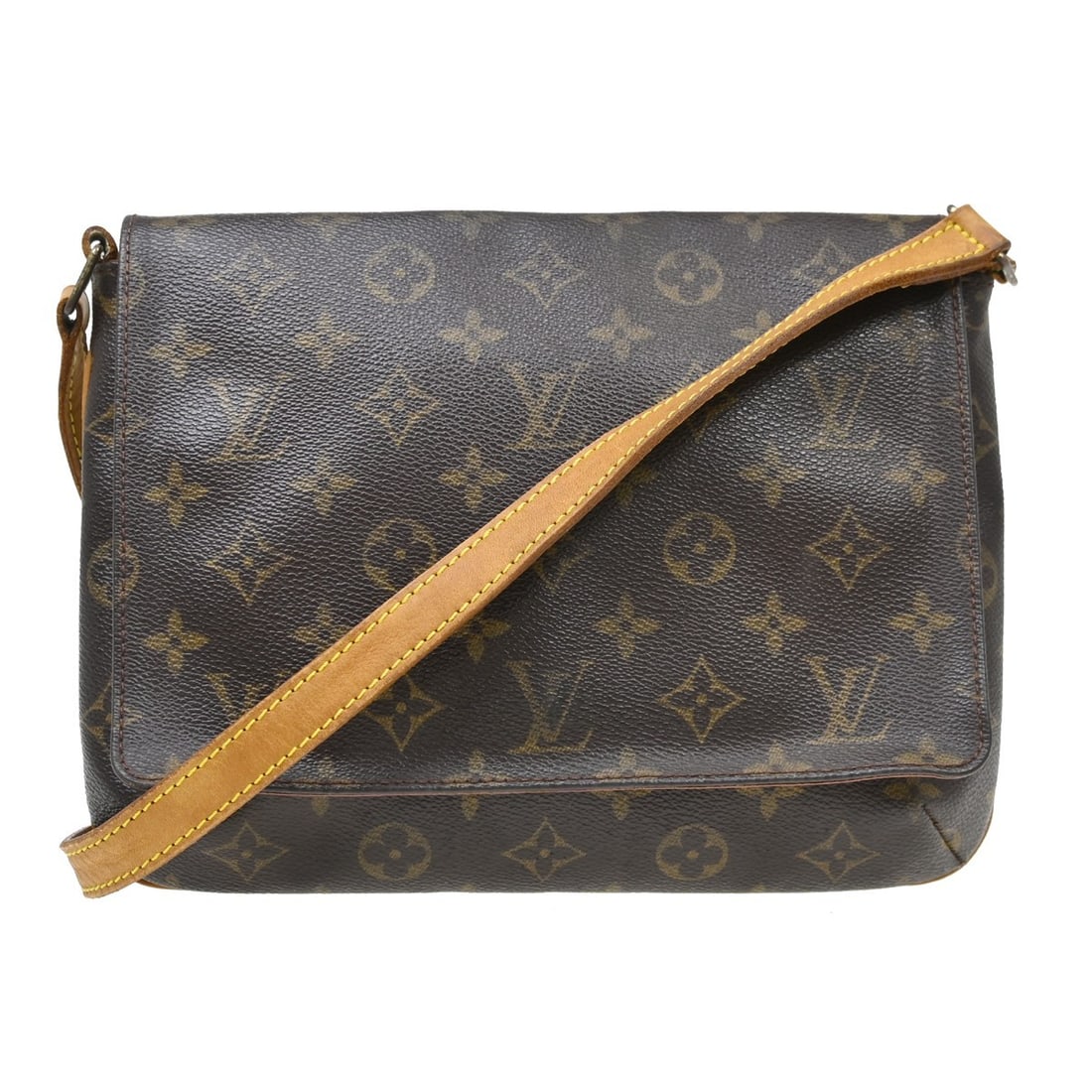 Louis Vuitton Musette Tango Monogram Shoulder Bag M51388 Spain: Louis Vuitton Musette Tango Monogram Shoulder Bag M51388 Spain Vintage Louis Vuitton Musette Tango long shoulder bag in brown Monogram canvas with leather trim. This medium shoulder bag features a fla