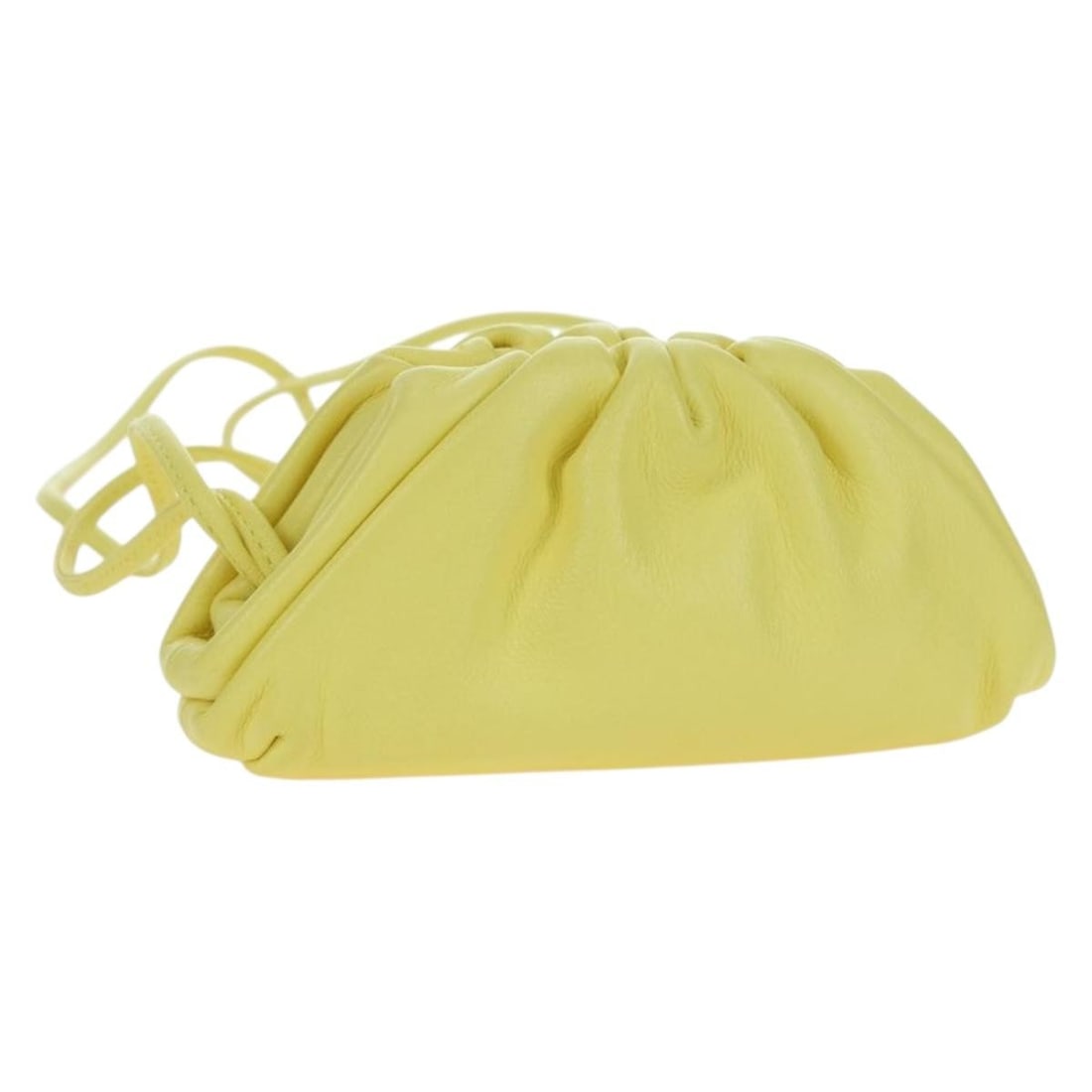 Bottega Veneta yellow leather shoulder pouch bag with dust bag: Bottega Veneta yellow leather shoulder pouch bag with dust bag This Bottega Veneta pouch shoulder bag is crafted from yellow leather and designed for women. The compact bag features a structured silho