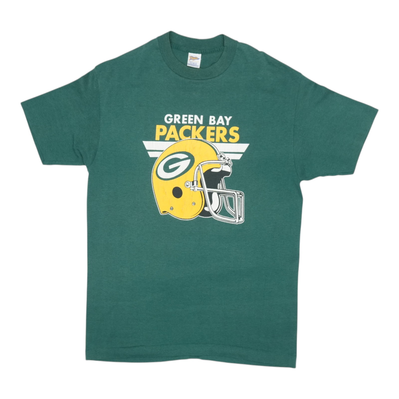 Vintage 1980s Green Bay Packers Poly Cotton Green T Shirt Extra Large: Vintage 1980s Green Bay Packers Poly Cotton Green T Shirt Extra Large This is an original vintage 1980s Green Bay Packers shirt. It is not a modern reproduction and features front graphics only, with 