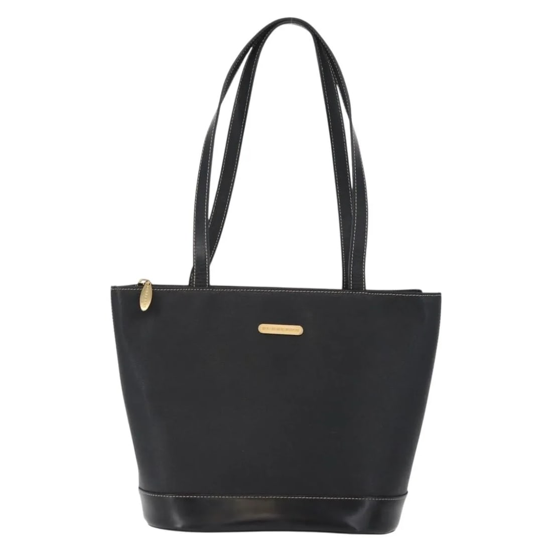 Burberry Vintage black leather tote bag 26cm x 23cm x 15cm: Burberry Vintage black leather tote bag 26cm x 23cm x 15cm This Burberry vintage tote bag features a black leather exterior and is designed for women. The bag shows signs of use, including some loss o