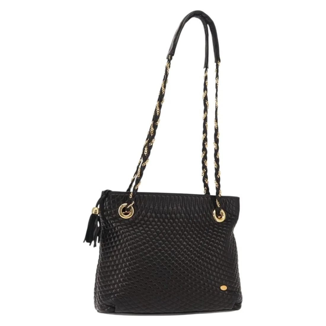 Bally Vintage Chain black leather quilted shoulder bag: Bally Vintage Chain black leather quilted shoulder bag This Bally vintage chain shoulder bag features quilted black leather and is designed for women. The bag has a classic silhouette with a chain sho