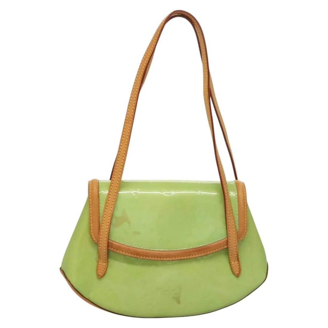 Green Patent Leather Biscayne Bay Shoulder Bag by Louis Vuitton: Green Patent Leather Biscayne Bay Shoulder Bag by Louis Vuitton The Louis Vuitton Biscayne Bay Handbag in Monogram Vernis features a green patent leather exterior designed for female users. It has a s