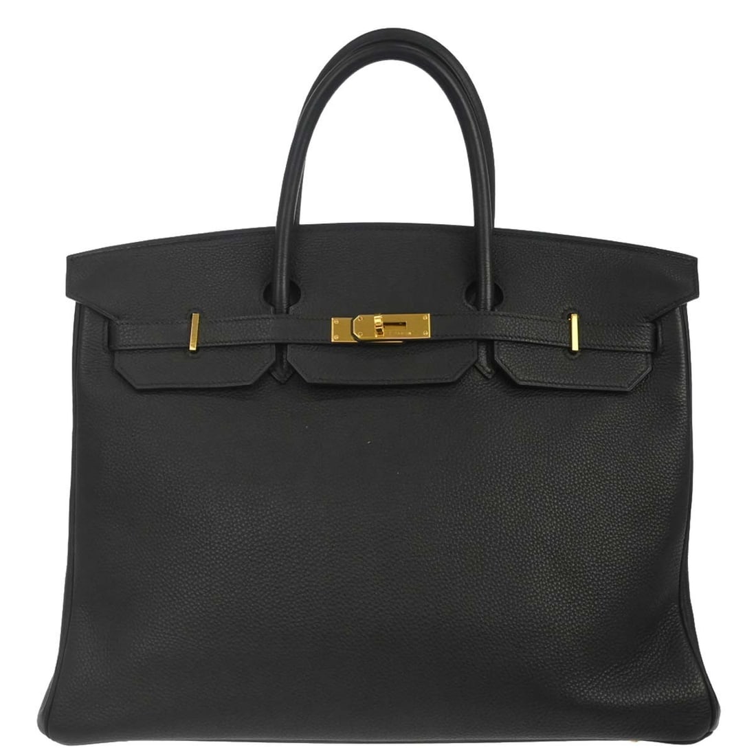 Hermes Birkin 40 Black Togo Leather Top Handle Bag: Hermes Birkin 40 Black Togo Leather Top Handle Bag Hermes Birkin 40 handbag in black Togo leather with double handles and a turn-lock closure. This large top handle bag features a leather lining and i