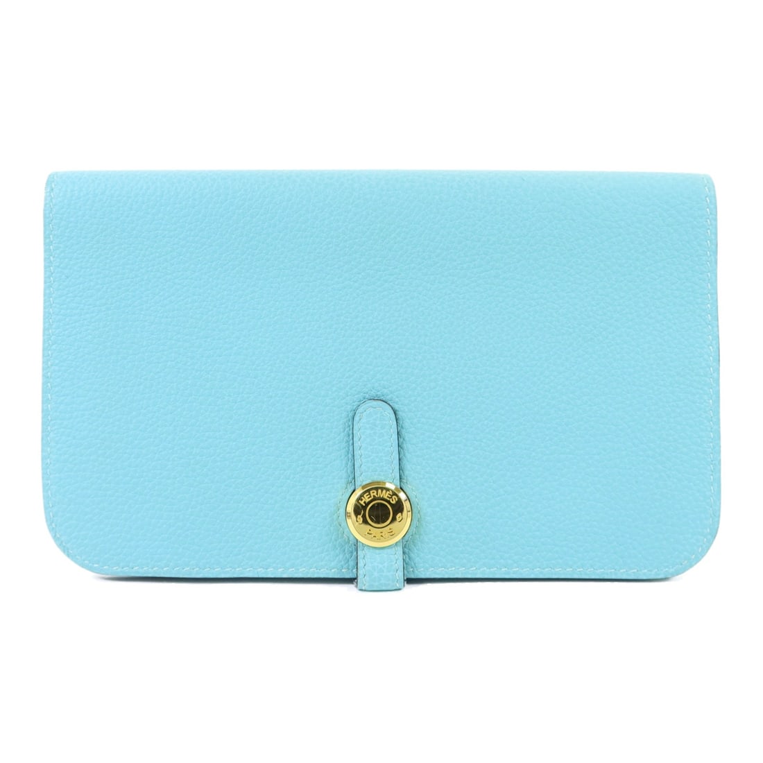 Hermes Dogon GM bifold wallet Bleu Atoll GHW: Hermes Dogon GM bifold wallet Bleu Atoll GHW This Hermes Dogon GM long bifold wallet is crafted from Clemence leather in a striking Bleu Atoll shade. Designed for women, it features a regular size and