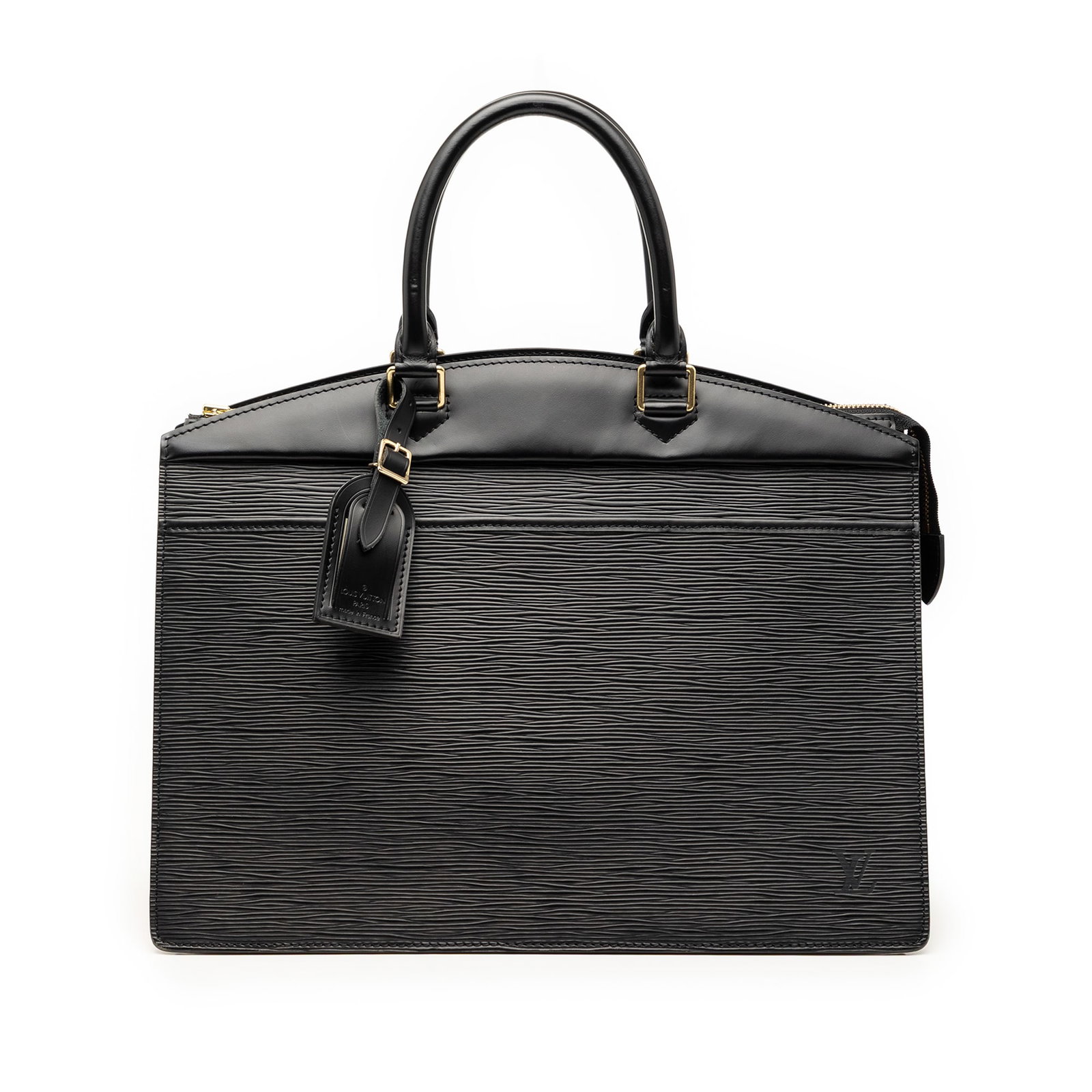 Louis Vuitton Epi Riviera Black Leather Handbag: Louis Vuitton Epi Riviera Black Leather Handbag This Louis Vuitton Epi Riviera handbag features a distinctive epi leather body in black, complemented by rolled leather handles and a top zip closure. T