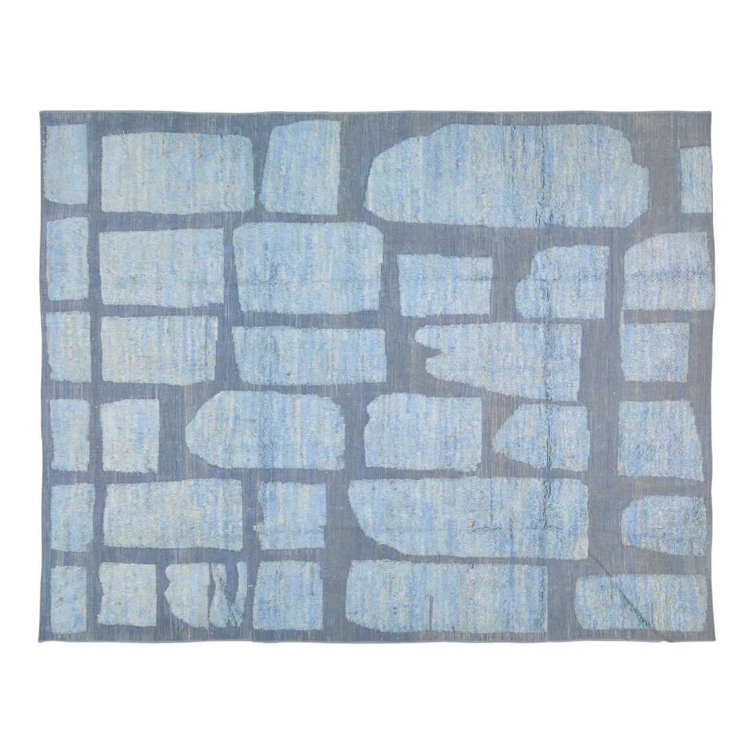 Blue Wool Moroccan Area Rug 7'10" x 10' Hand-Knotted Traditional Design: Blue Wool Moroccan Area Rug 7'10" x 10' Hand-Knotted Traditional Design This hand-knotted Moroccan wool rug is crafted using traditional techniques, combining timeless artistry with a modern design se