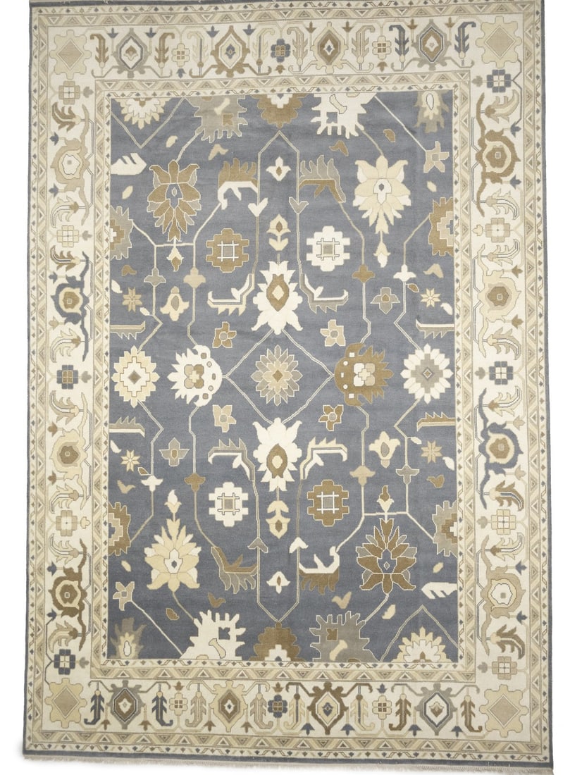 Extra Large 12x18 ft Handmade Oushak Floral Design Wool Area Rug: Extra Large 12x18 ft Handmade Oushak Floral Design Wool Area Rug Add a touch of elegance to your living or dining room with this extra-large handmade Oushak Oriental rug featuring a stunning floral de