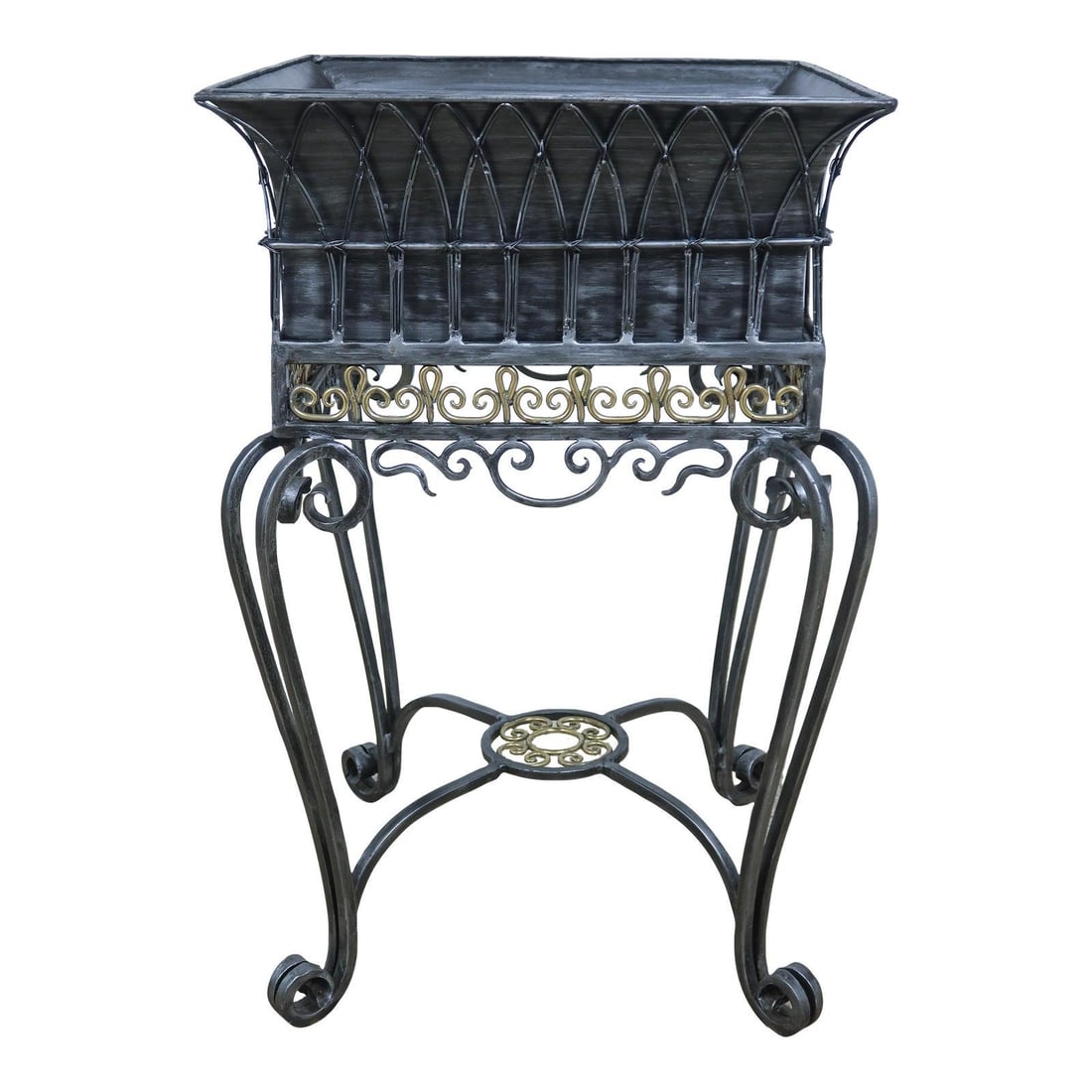 Wrought Iron Planter with Brass Detail 21w x 21d x 34h (1 of 9)