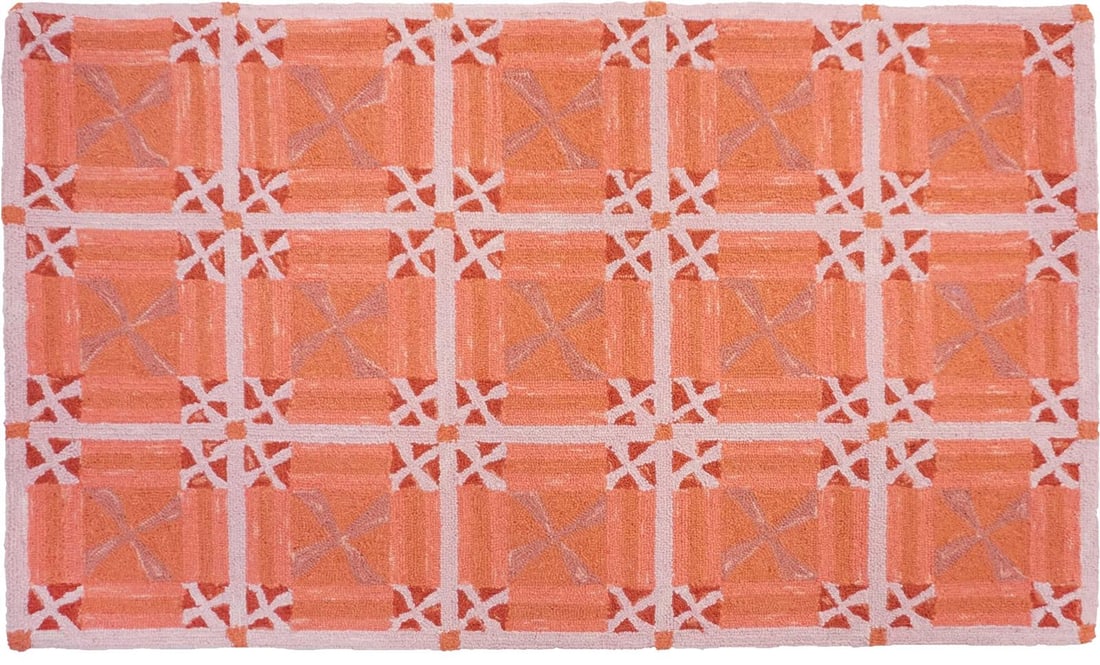 Bart Handmade Wool Rug 3x5 Early American Style Off-White Orange Pink: Bart Handmade Wool Rug 3x5 Early American Style Off-White Orange Pink Introducing the exquisite H719 Bart Handmade Wool Rug, a stunning addition to any space. This beautifully crafted rug features a u